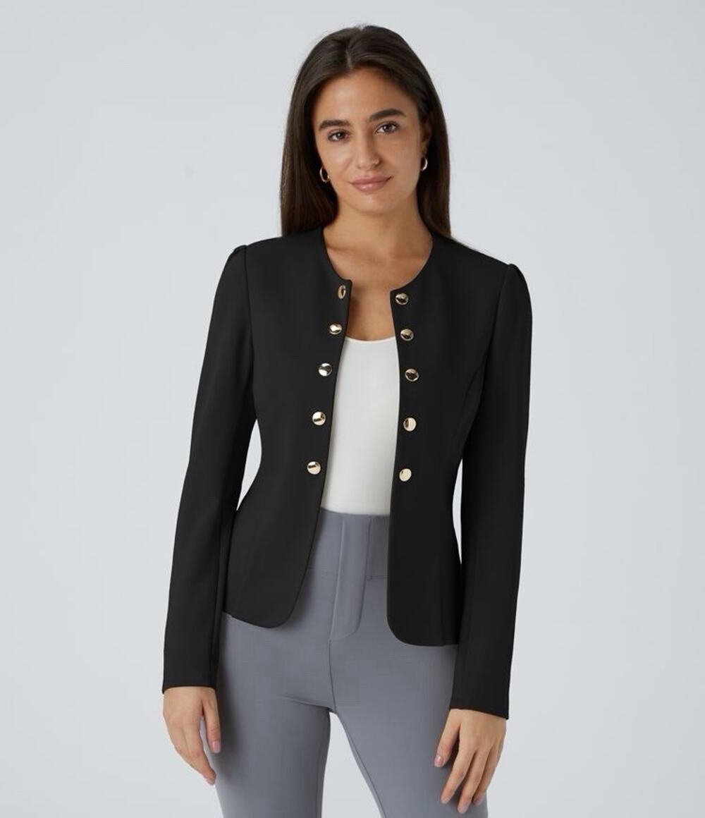 Halara Women's Black Solid Button-Front Long Sleeve Short Jacket Size S